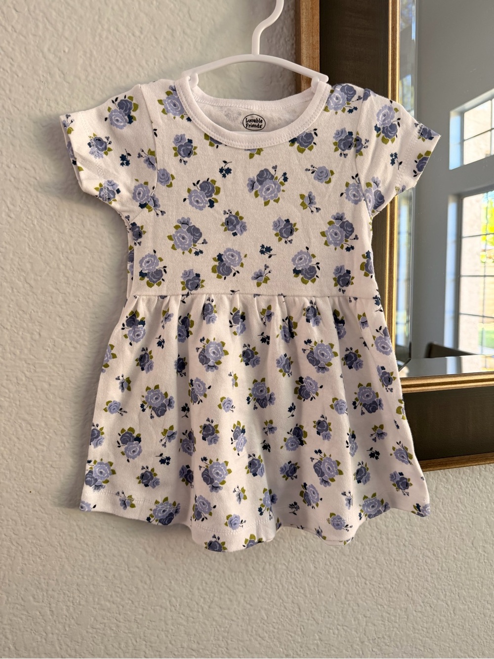 Girls 3-6 mths White Dress with Blue Floral Print